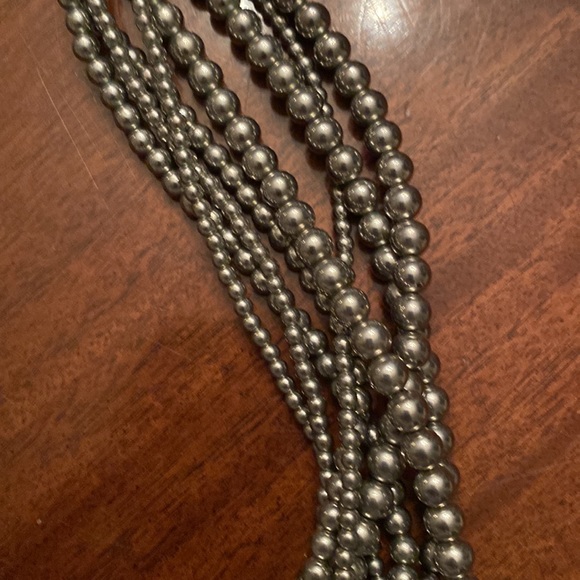 Silver toned, multi strand necklace with lobster claw clasp. - Picture 7 of 8